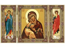 VIRGIN OF VLADIMIR WITH ARCHANGELS MICHAEL AND GABRIEL TRIPTYCH - 5"